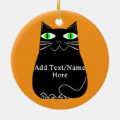 グリーンアイズ付き黒脂肪猫カスタム文字 セラミックオーナメント (裏面)