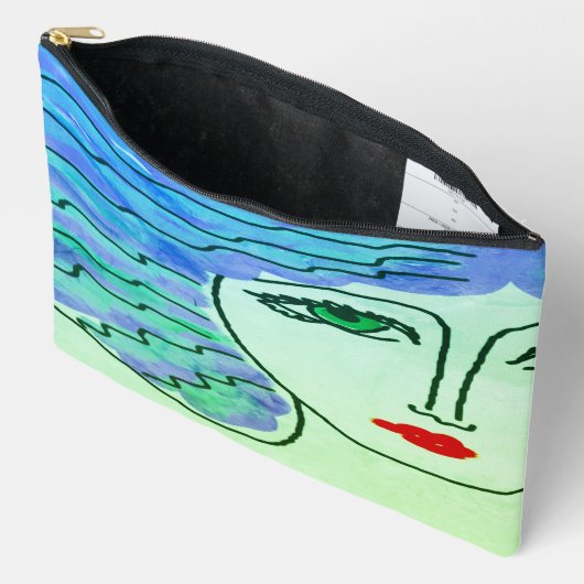 グリーンアイズ抽象芸術デジタルアート アクセサリーポーチ (見開き)