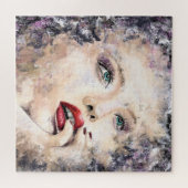 グリーンアイドかわいらしウーマン抽象芸術絵画オリジナル ジグソーパズル (横)