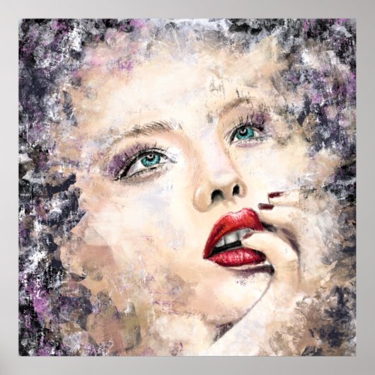 グリーンアイドかわいらしウーマン抽象芸術絵画オリジナル ポスター (正面)