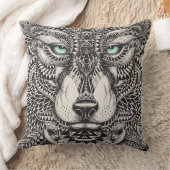 グリーンアイドウルフ華美イラストレーション クッション (ブランケット)