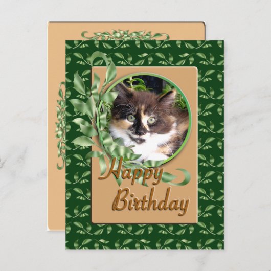 グリーンアイドカリコキッテン誕生日はがき ポストカード (正面/裏面)