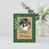 グリーンアイドカリコキッテン誕生日はがき ポストカード (スタンド正面)