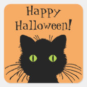 グリーンアイドハロウィーンブラックキャットデザイン スクエアシール (正面)