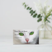 グリーンアイドホワイトキャットビジネスカード 名刺 (スタンド正面)