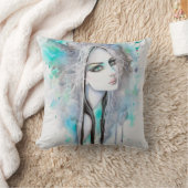 グリーンアイド幽霊抽象芸術ファンタジーアートポートレート クッション (ブランケット)