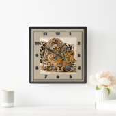 グリーンアイヒョウ名Hoho スクエア壁時計 (ホーム)