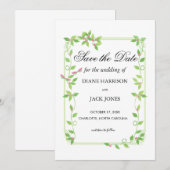 グリーンアイビーにピンクの花芽 ウェディング セーブ・ザ・デート 招待状 (正面/裏面)