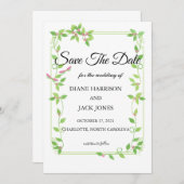 グリーンアイビーにピンクの蕾 ウェディング セーブ・ザ・デート カード (正面/裏面)