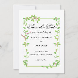 グリーンアイビーにピンクの蕾 ウェディング セーブ・ザ・デート 招待状
