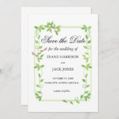 グリーンアイビーにピンクの蕾 ウェディング セーブ・ザ・デート 招待状 (正面/裏面)