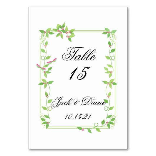 グリーンアイビーのピンク結婚の芽 テーブルナンバー (正面)