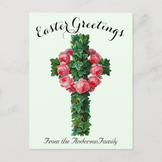 グリーンアイビーフローラクロスヴィンテージイースター宗教 ポストカード (正面)