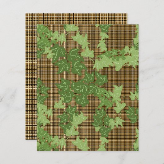 グリーンアイビーブラウン金ゴールドプレイドスクラップブック紙 (正面/裏面)