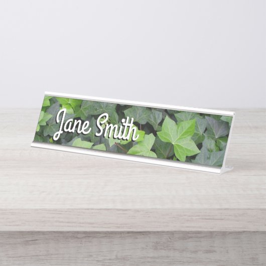 グリーンアイビーボタニカルプリント デスクネームプレート (正面)