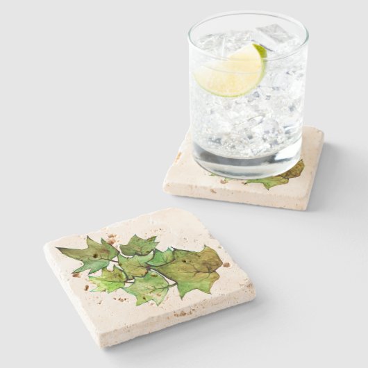 グリーンアイビー自然水色 ストーンコースター (横)