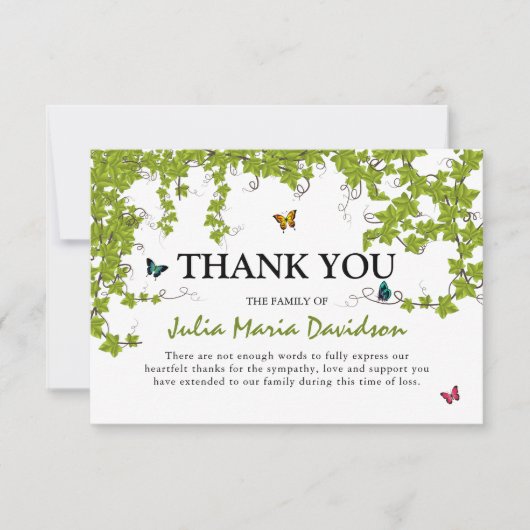 グリーンアイビー&蝶悔やみや弔慰サンキューカード (正面)