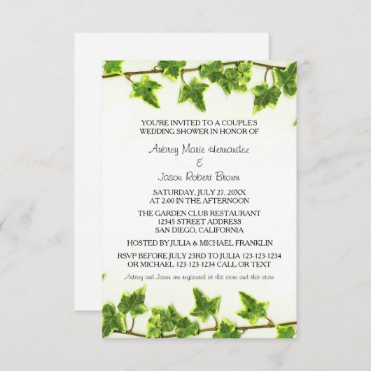 グリーンアイビー- 3x5カップルのウェディングシャワー招待状 招待状 (正面/裏面)