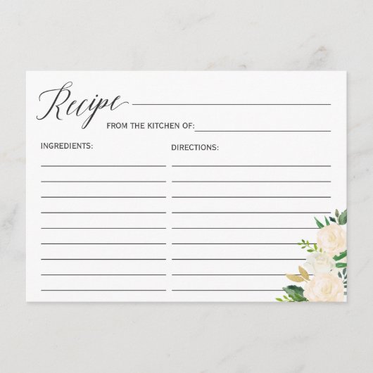 グリーンアイボリーフローラブライダルシャワーレシピカード エンクロージャーカード (正面)