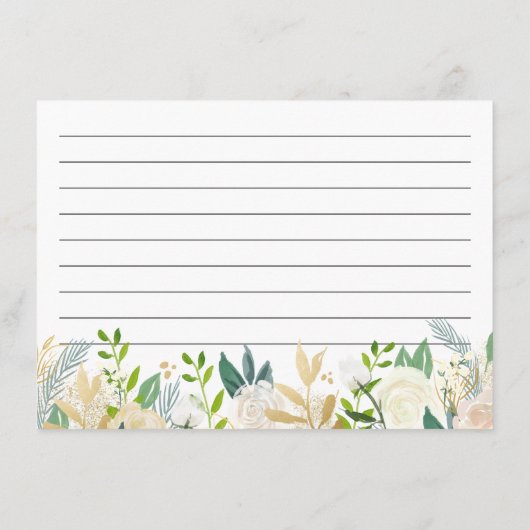 グリーンアイボリーフローラブライダルシャワーレシピカード エンクロージャーカード (裏面)