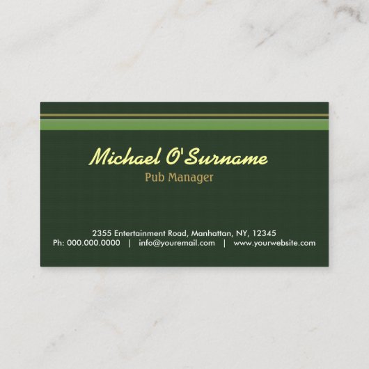 グリーンアイリッシュパブマネージャバーテンダービジネスカード 名刺 (裏面)