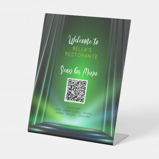 グリーンアイリッシュパブメニューレストランQRコードテーブルサイン 台座サイン (正面)