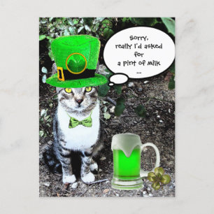 グリーンアイリッシュビールを飲むセントパトリックのデイキャット ポストカード