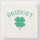 グリーンアイリッシュフォーリーフクローバーSt patricks day ストーンコースター (正面)