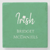 グリーンアイリッシュフォーリーフクローバーSt patricks day ストーンコースター (正面)