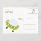 グリーンアウター空間UFO誕生日招待状はがき インビテーションポストカード (裏面)