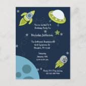 グリーンアウター空間UFO誕生日招待状はがき インビテーションポストカード (正面)