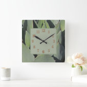 グリーンアガ葉ブ植物写真南西 スクエア壁時計 (ホーム)