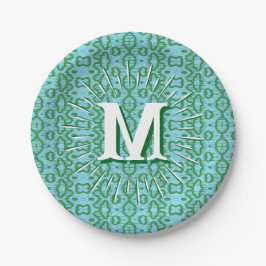グリーンアクアの個性的なボアリップル柄 ペーパープレート