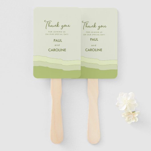 グリーンアクアグラディエントパステル結婚式の引き出物 モダン ハンドファン (正面&裏面)