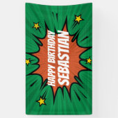 グリーンアクションヒーロー誕生日バナー 横断幕 (縦)