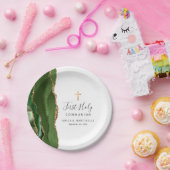 グリーンアゲート金ゴールドグリッターファーストホーリーコミュニオン ペーパープレート (パーティー)