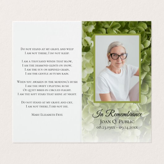 グリーンアジサイフローラ葬儀記念祈りの言葉 名刺 (外部フラット)