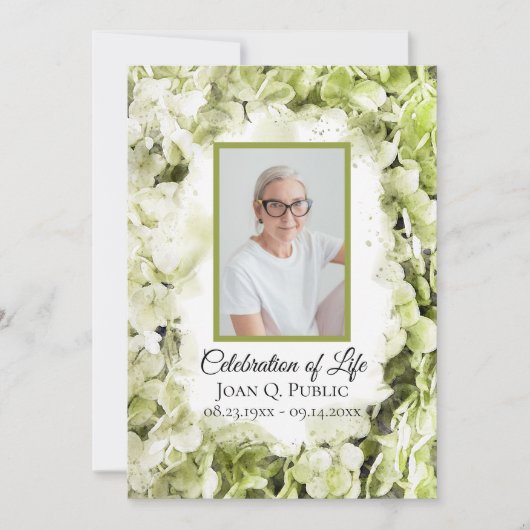 グリーンアジサイ水の色のお祝いの生活 招待状 (正面)