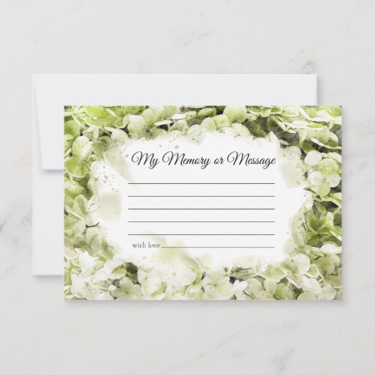 グリーンアジサイ水の色の共有メモリ葬儀 ノートカード (裏面)