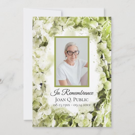 グリーンアジサイ水彩死去記念日 招待状 (正面)