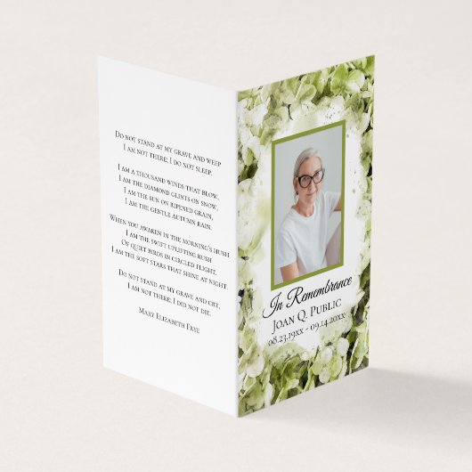 グリーンアジサイ水彩葬儀記念祈りの言葉 名刺 (外部)