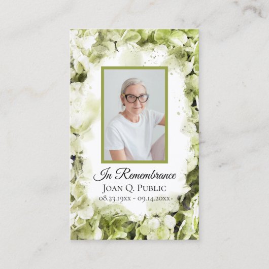 グリーンアジサイ水彩葬儀記念祈りの言葉 名刺 (正面)