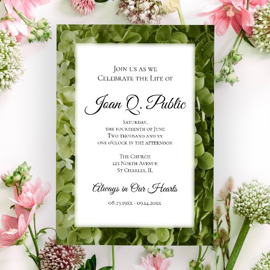 グリーンアジサイ花お祝いオブ・ライフ 招待状