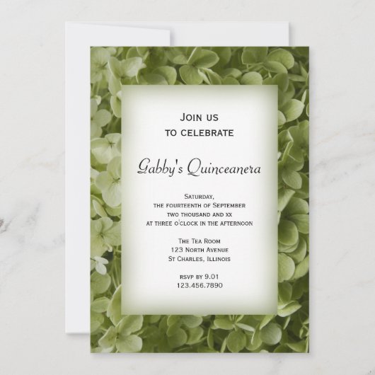 グリーンアジサイ花キンセアニェラパーティー 招待状 (正面)