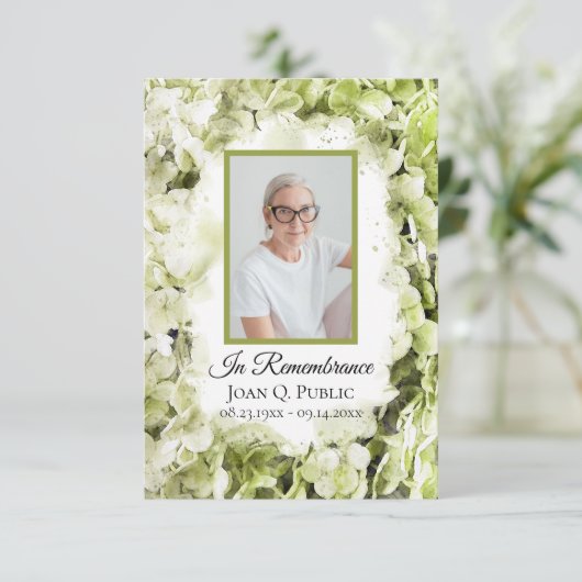 グリーンアジサイ花水彩葬儀悔やみや弔慰 サンキューカード (スタンド正面)