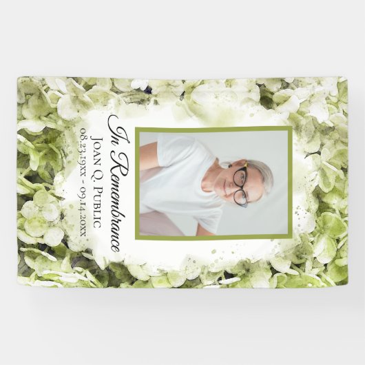 グリーンアジサイ花水彩葬儀記念 横断幕 (横)