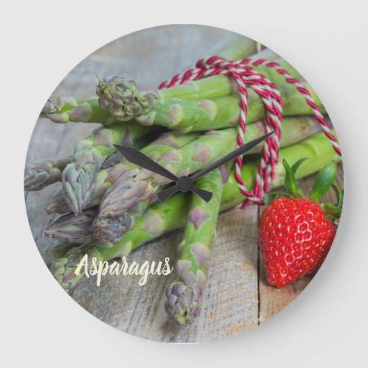 グリーンアスパラガスとイチゴ ラージ壁時計 (正面)