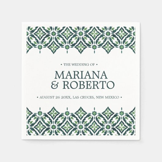 グリーンアズレジョス |スペインのタイル縁ど パーソナライズされた スタンダードカクテルナプキン (正面)
