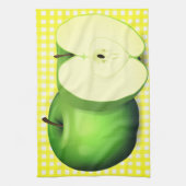 グリーンアップルとイエローチェックのキッチンタオル キッチンタオル (縦)