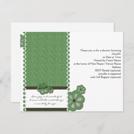 グリーンアップルブロッサムベビーシャワー招待状 招待状 (正面/裏面)